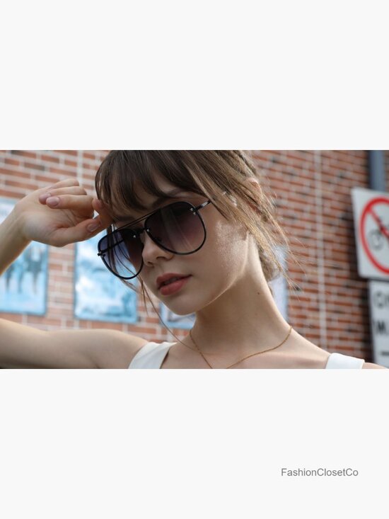 Oversized Rimless Aviator Sunglasses with Metal Frame & Spring Hinges